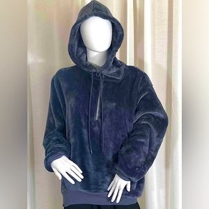 Express One Eleven Blue Plush Velour Half Zip Hoodie - XS